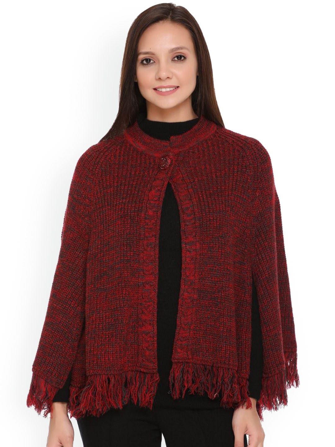 

TWENTY ME Women Woollen Lightweight Poncho Jacket, Maroon
