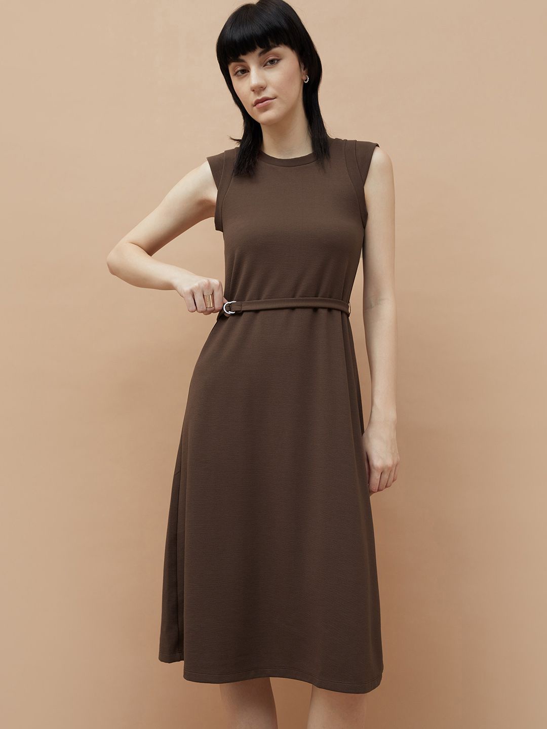 

CODE by Lifestyle Sleeveless Belted A-Line Dress, Brown