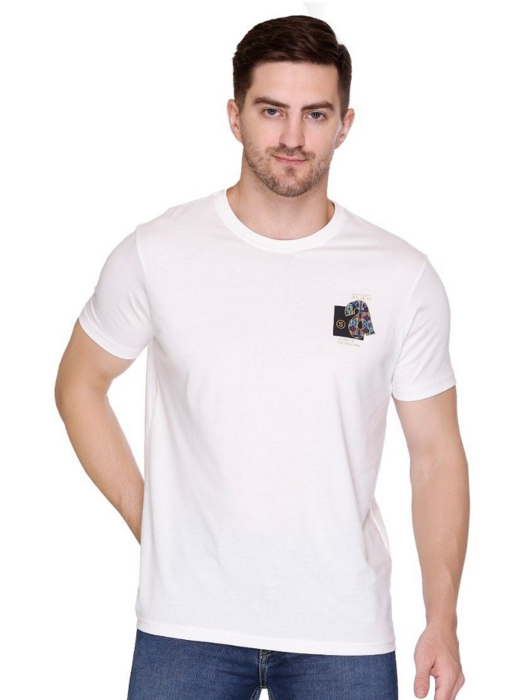 

ARRAY Men Dry Tech Solid Round Neck Cotton Relaxed Fit T-Shirt, White