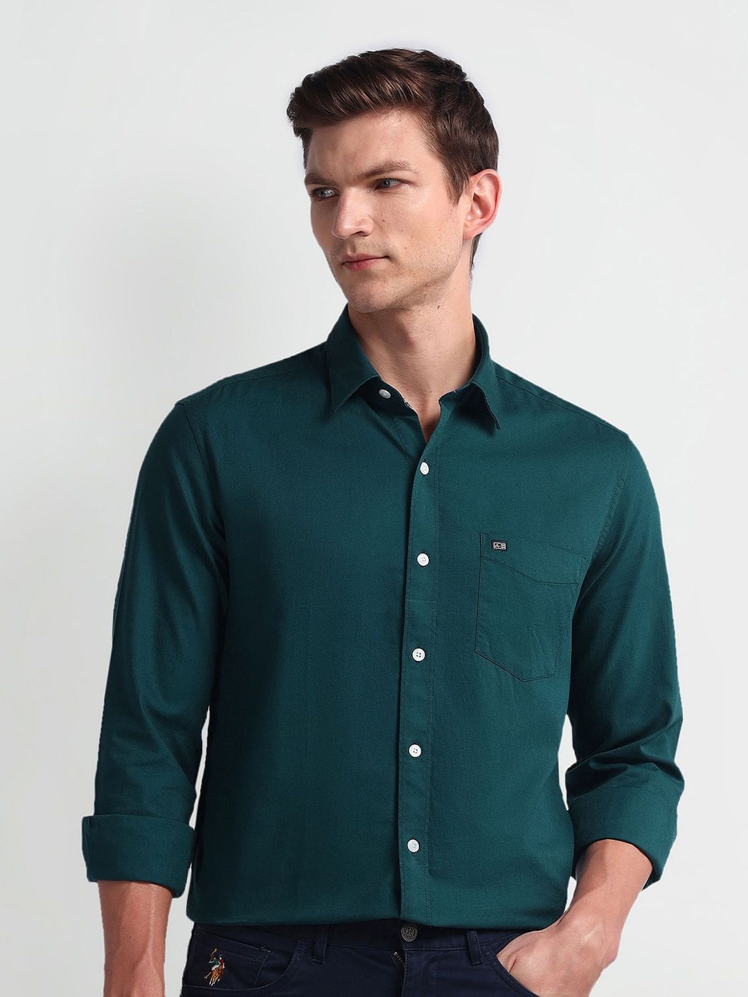 

Arrow Sport Men Smart Spread Collar Solid Cotton Slim Fit Casual Shirt, Green