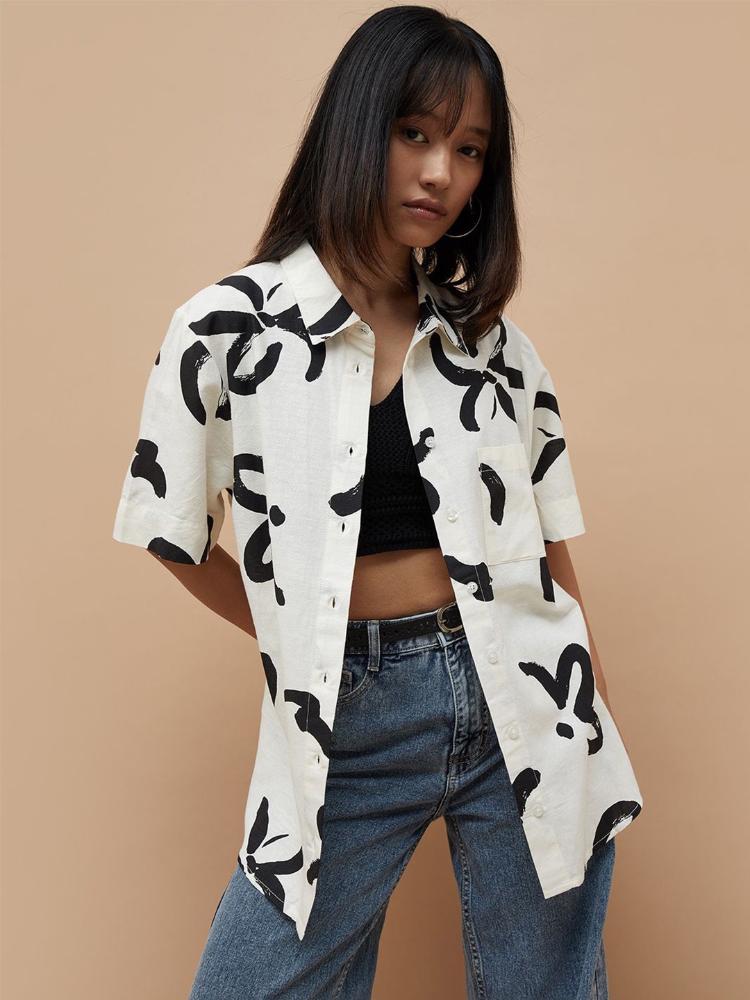 

Ginger by Lifestyle Print Kimono Sleeve Top, Off white