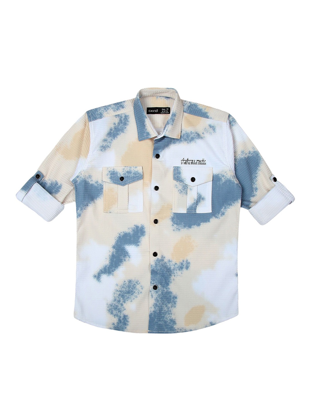 

CAVIO Boys Comfort Spread Collar Abstract Printed Cotton Casual Shirt, Cream