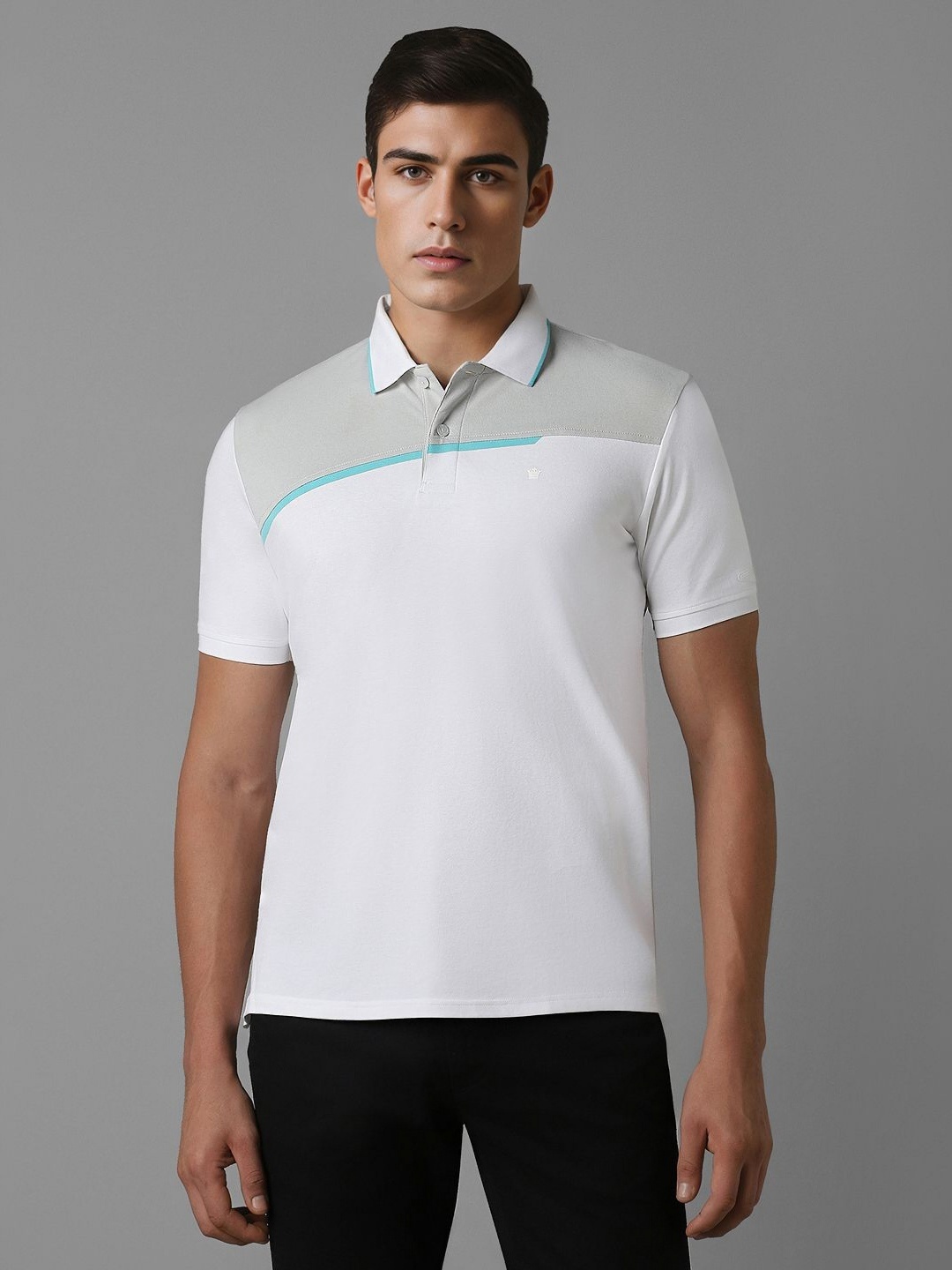 

Louis Philippe Men Colourblocked Polo Collar T-Shirt, White