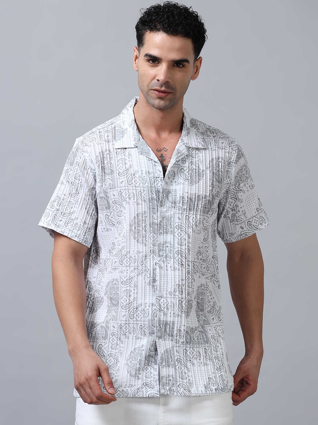 

SORATIA Men Opaque Printed Casual Shirt, Grey