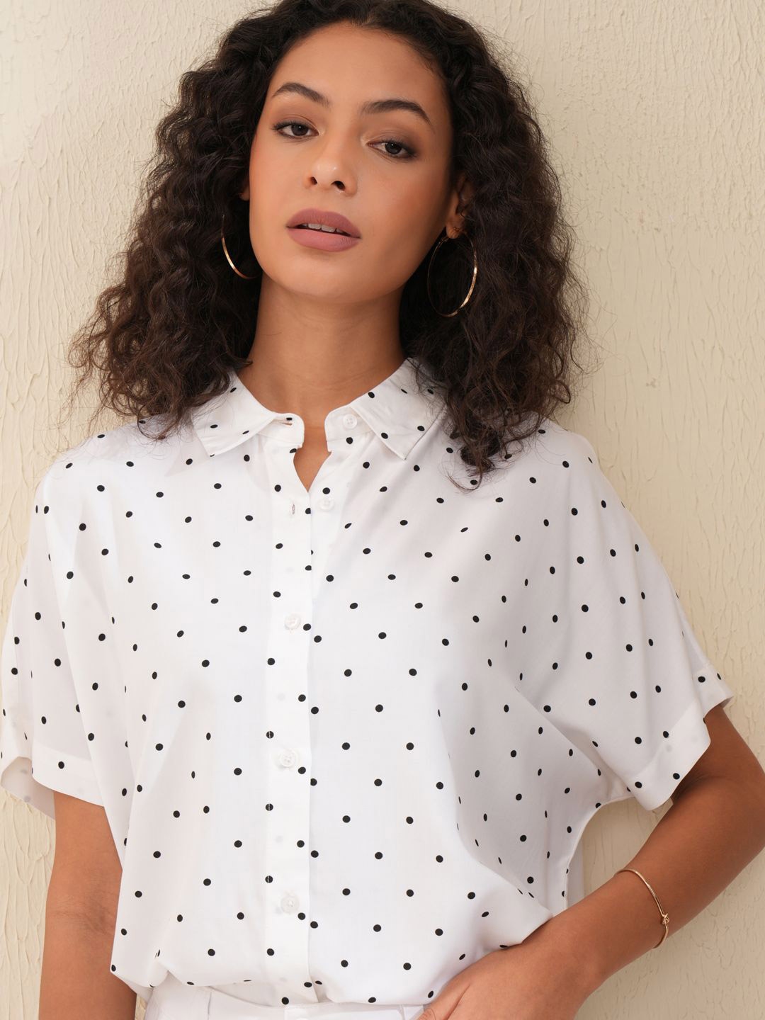 

Tokyo Talkies Women Buttondown Extended Sleeve Cropped Shirt, White