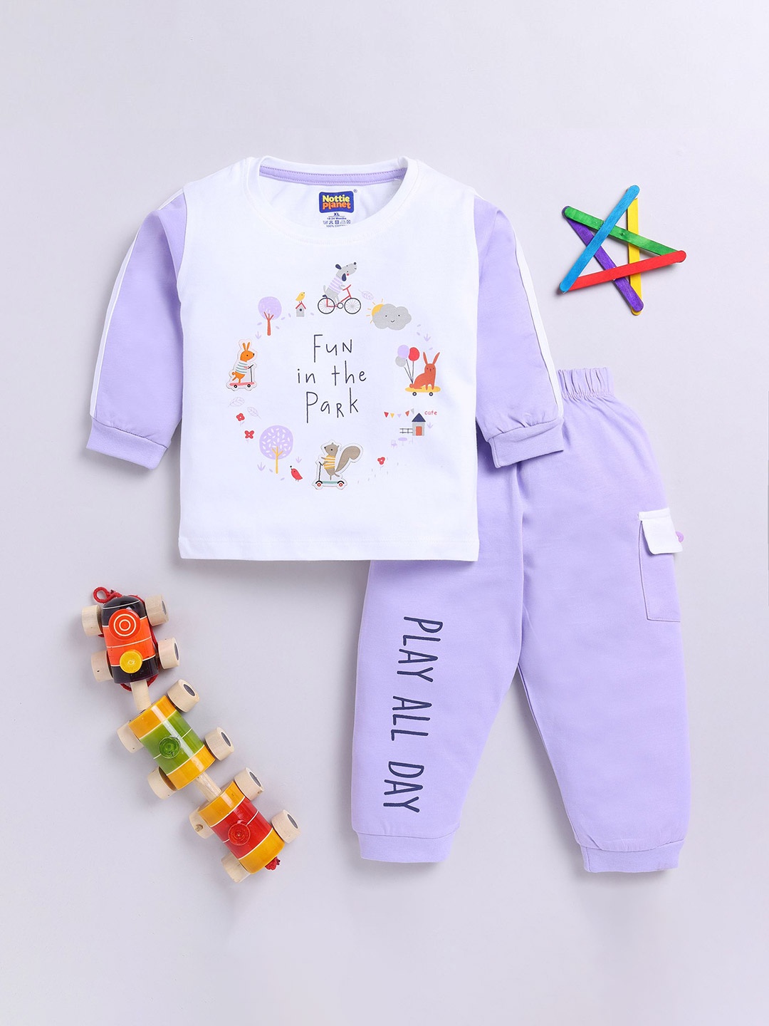 

Nottie Planet Boys Printed Pure Cotton T-shirt With Pyjamas, Lavender