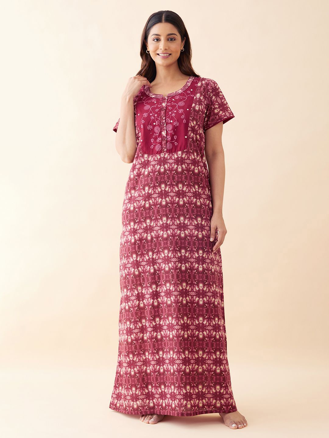 

Maybell Printed Maxi Nightdress, Maroon