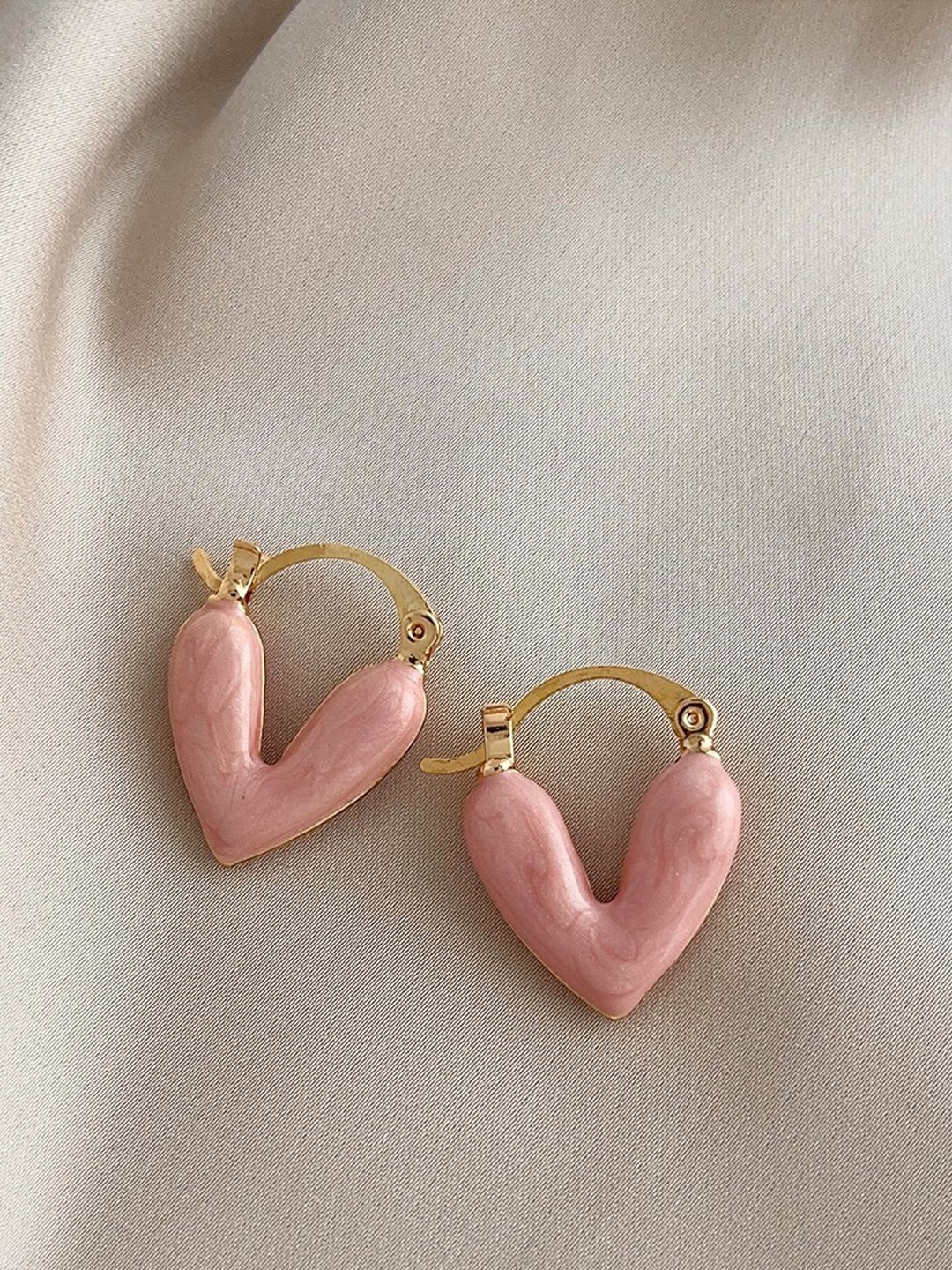 

Krelin Stainless Steel Gold-Plated Heart Shaped Antique Hoop Earrings, Pink