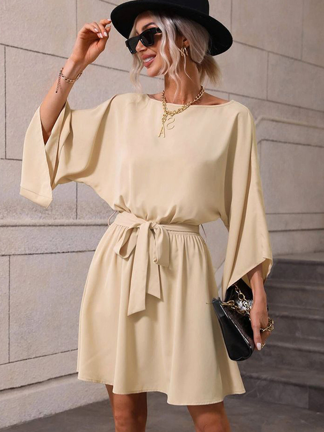 

StyleCast Bell Sleeve Solid Blouson Casual Dress, Cream