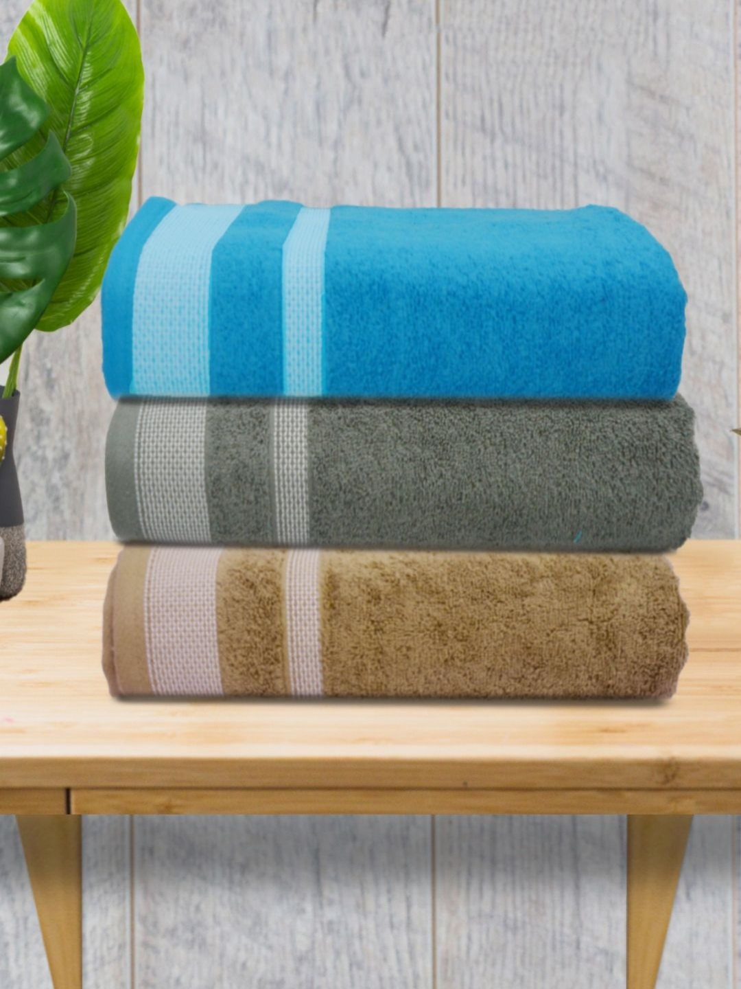 

Aura Blue & Grey 3 Pieces Striped Cotton 400 GSM Bath Towels