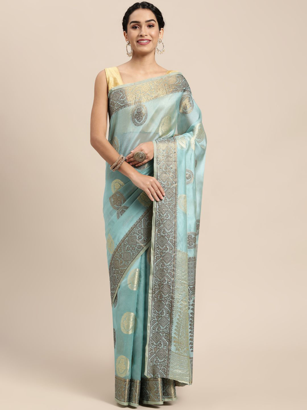 

KIMISHA Woven Design Zari Organza Kanjeevaram Saree, Blue