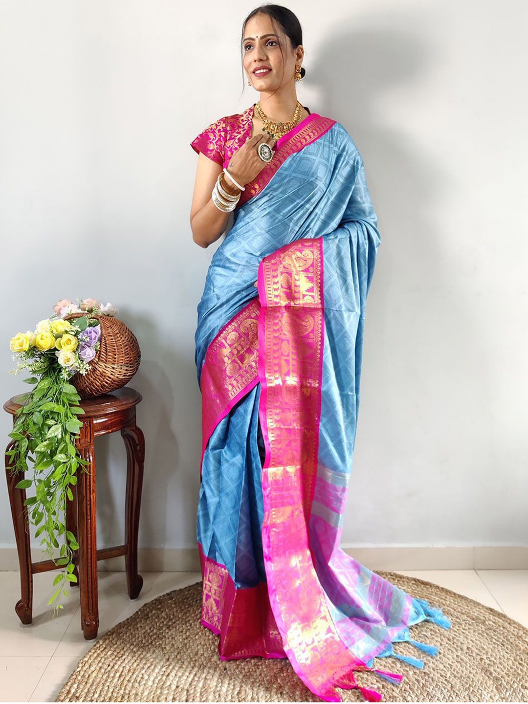 

Aika Woven Design Banarasi Saree With Zari, Turquoise blue