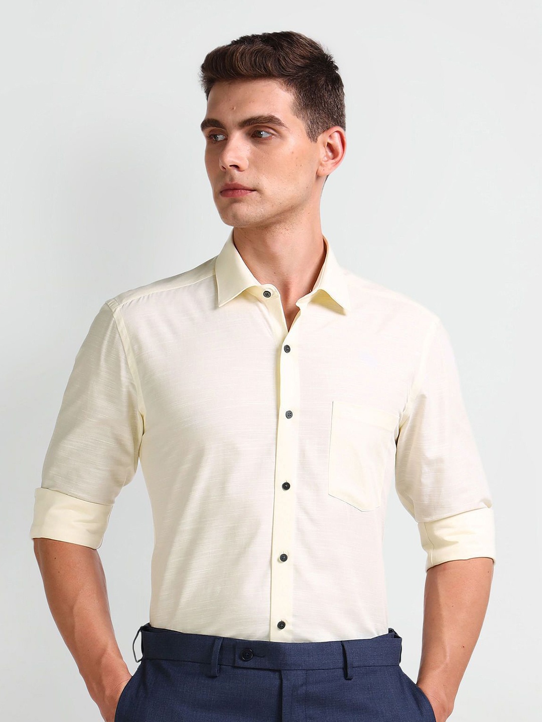 

Arrow Men Smart Spread Collar Solid Cotton Slim Fit Formal Shirt, White