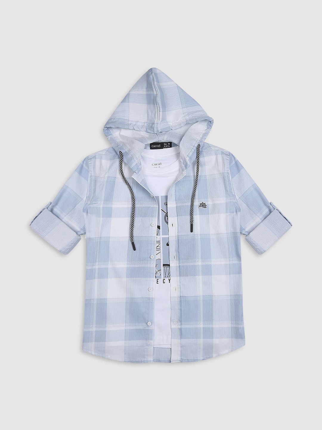 

CAVIO Boys Pack Of 2 Comfort Hood Tartan Checked Cotton Casual Shirts, Blue