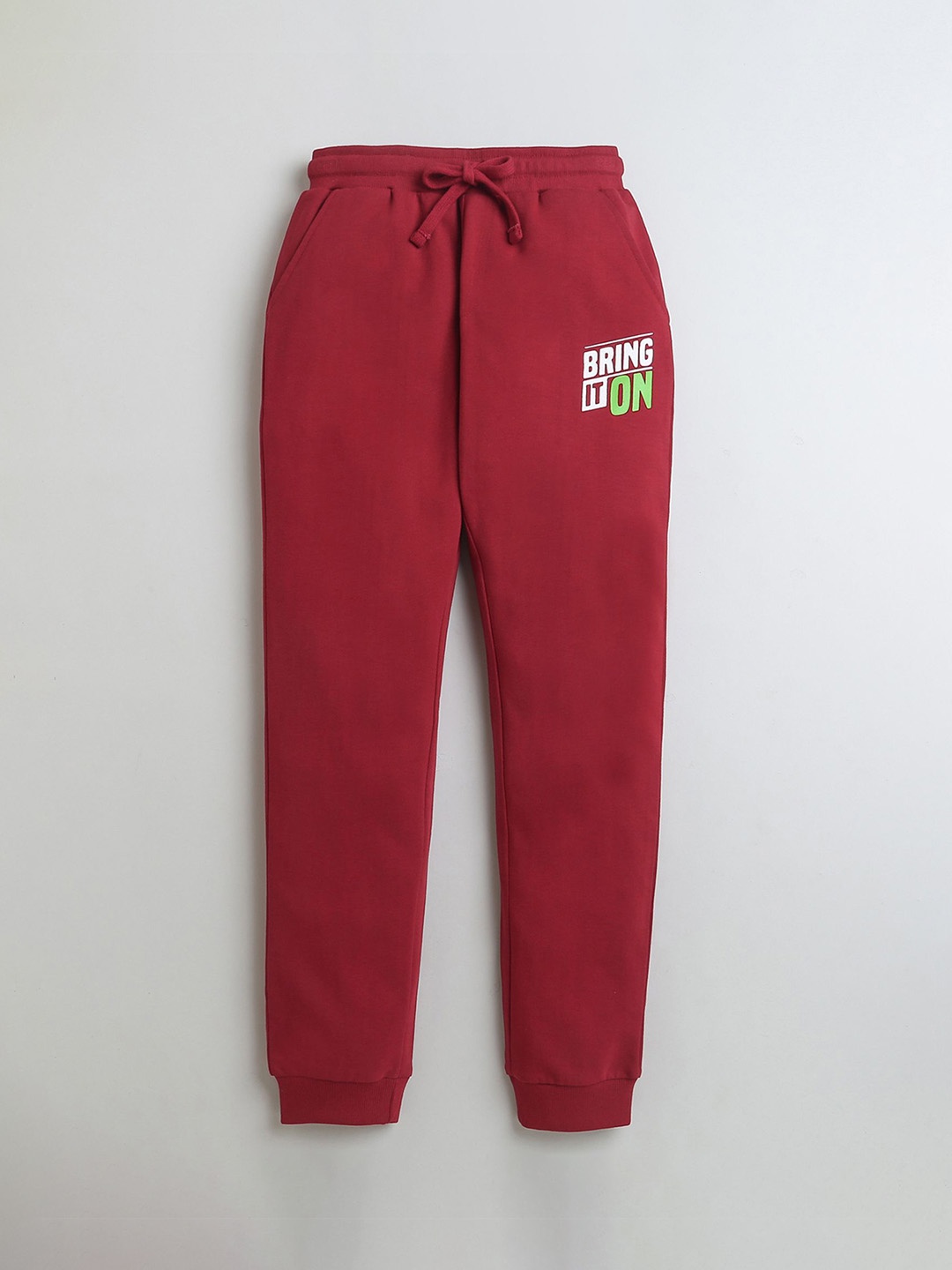 

BUMZEE Boys Cotton Solid Mid Rise Jogger, Maroon