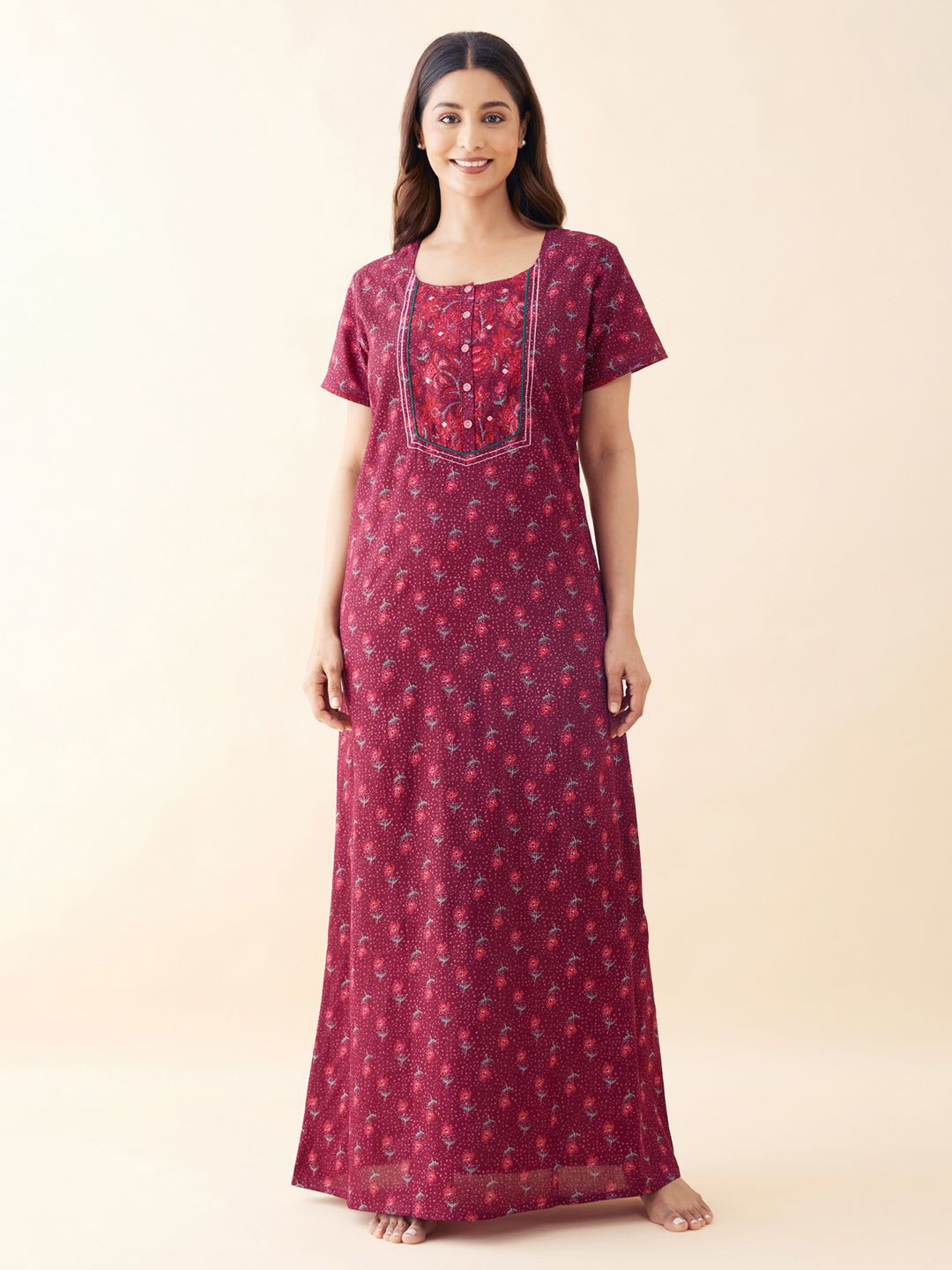

Maybell pure cotton floral print Printed Maxi Nightdress, Pink