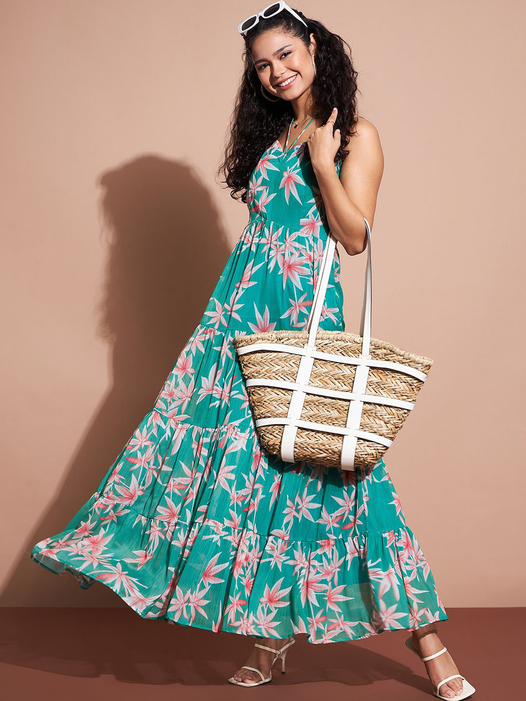 

Deewa Women Floral Printed Fit & Flare Maxi Dress, Green