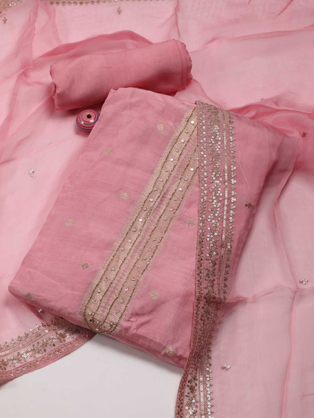 

Meena Bazaar Beads & Stones Unstitched Dress Material, Pink