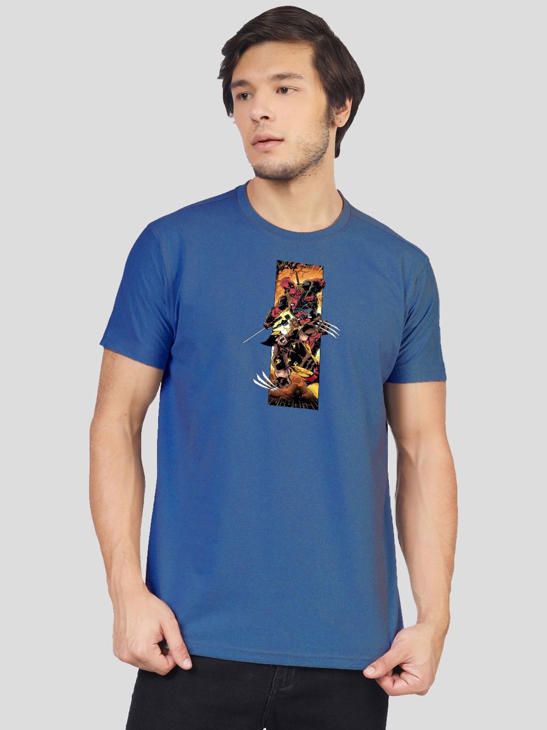 

Greylongg Men Typography Printed Applique T-shirt, Blue