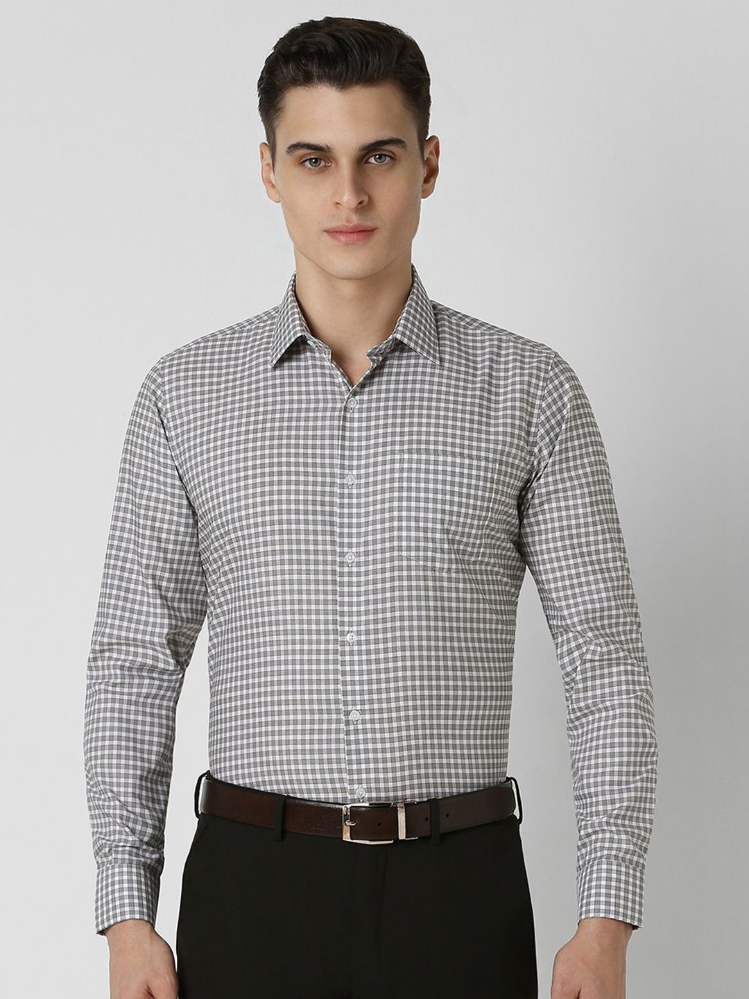 

Van Heusen Men Spread Collar Micro Checked Cotton Slim Fit Formal Shirt, Off white