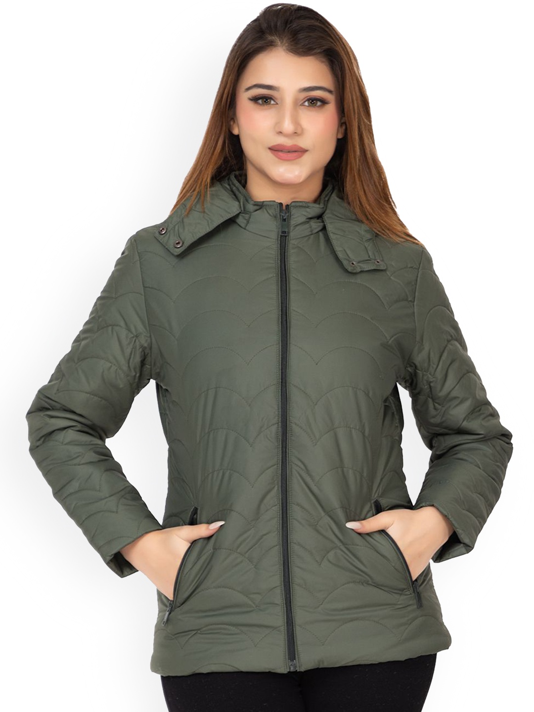 

TWENTY ME Women Solid Quilted Jacket, Olive