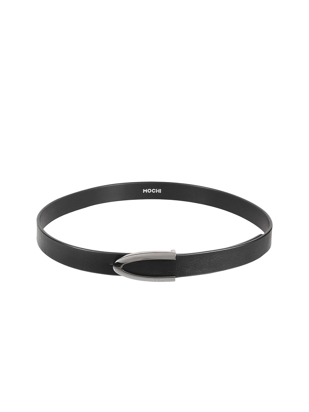 

Mochi Women Textured Push Pin Closure Leather Belt, Black