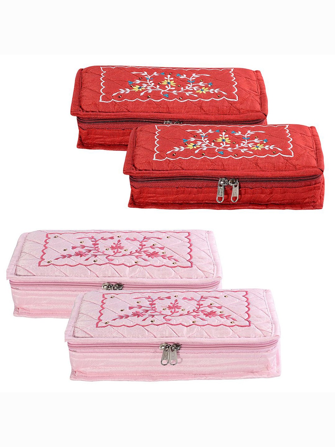 

Kuber Industries Red & Pink 4 Pieces Self Design Jewellery Organisers