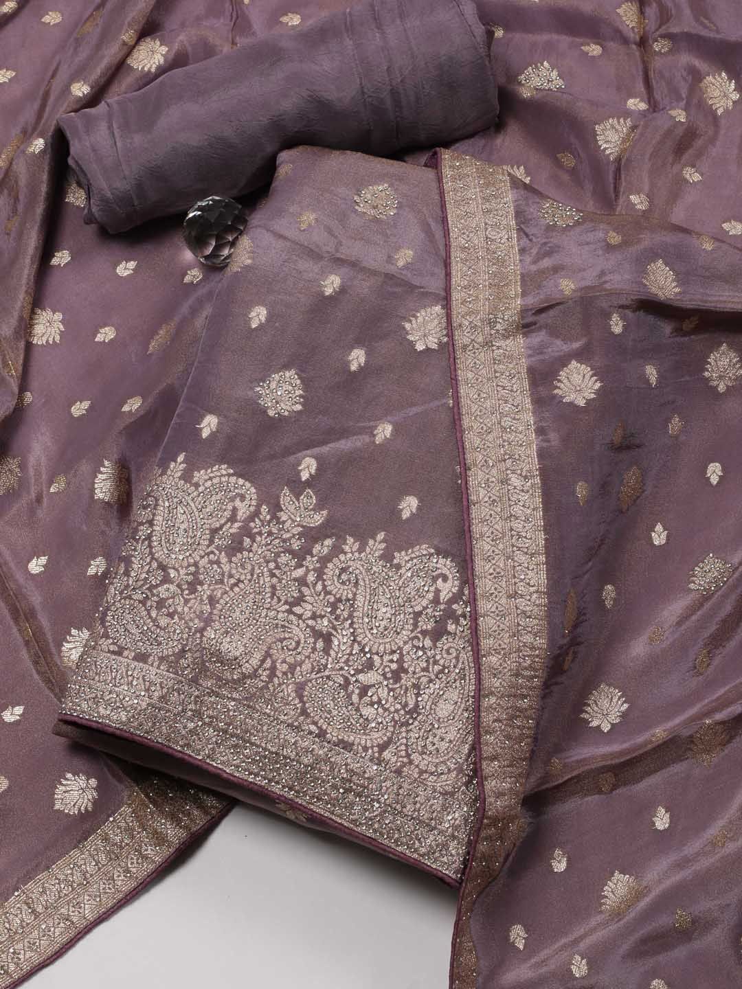 

Meena Bazaar Floral Unstitched Dress Material, Mauve