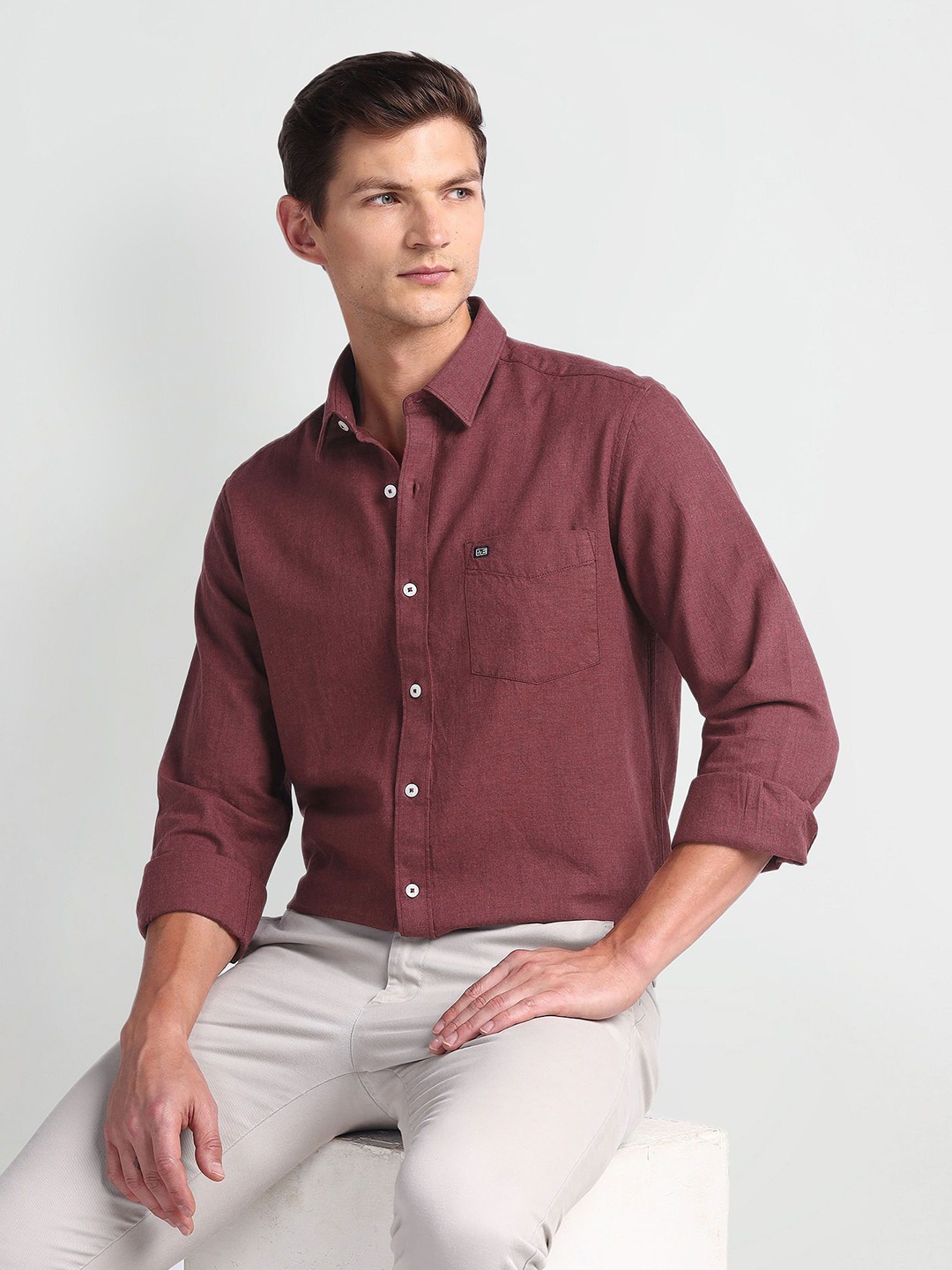 

Arrow Sport Men Smart Spread Collar Solid Cotton Slim Fit Casual Shirt, Red