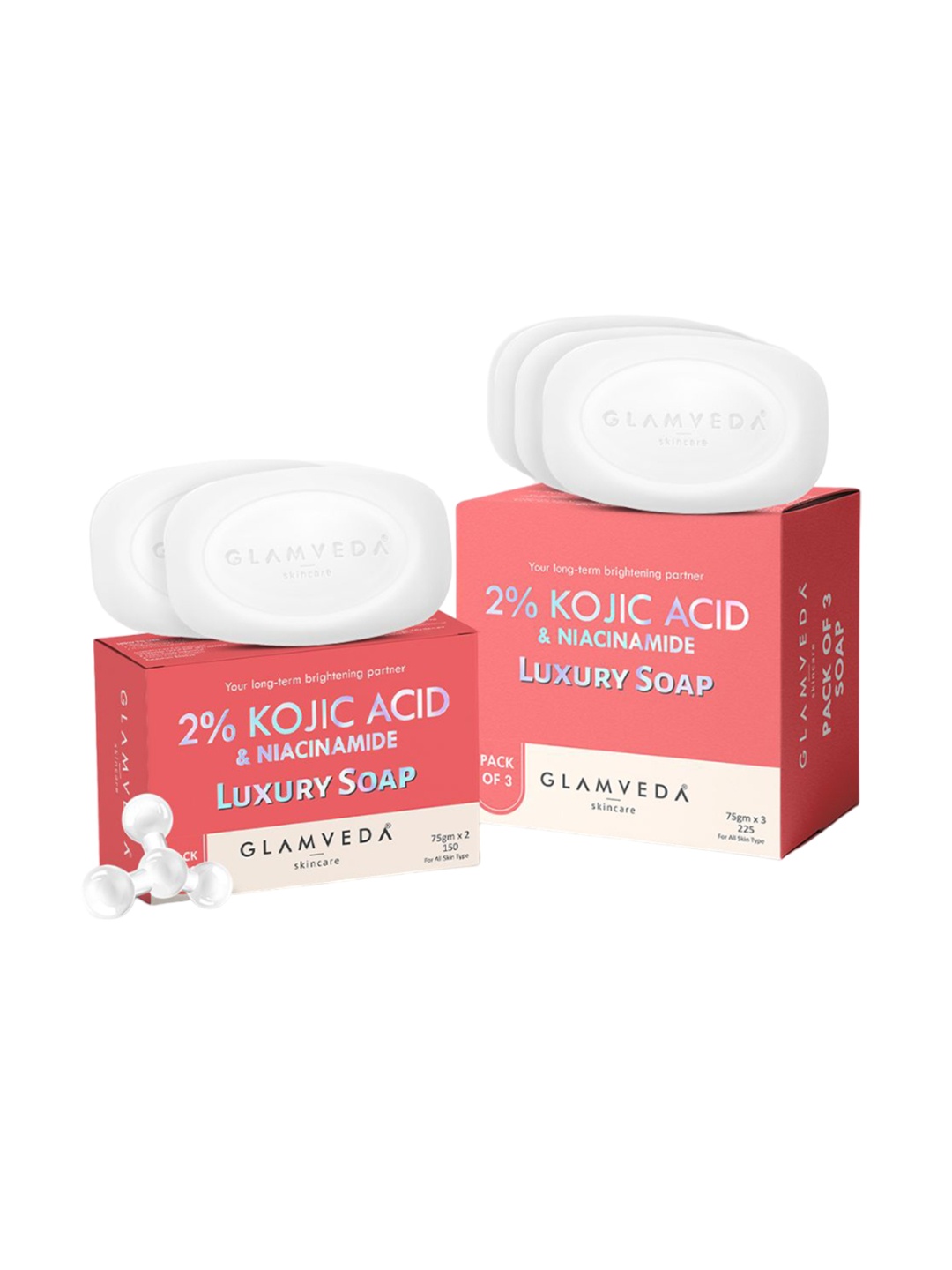 

GLAMVEDA Set Of 5 Luxury Soap 2% Kojic Acid Skin Lightening With Niacinamide-75gm Each, White