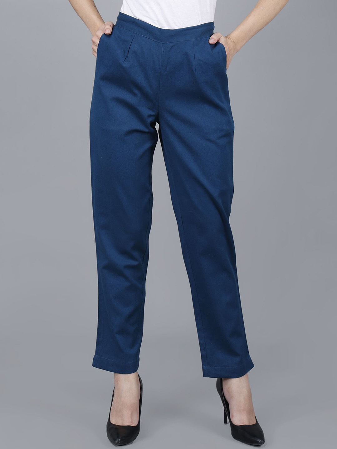 

JAIPUR ETHNIC Women Comfort Pleated Trousers, Blue