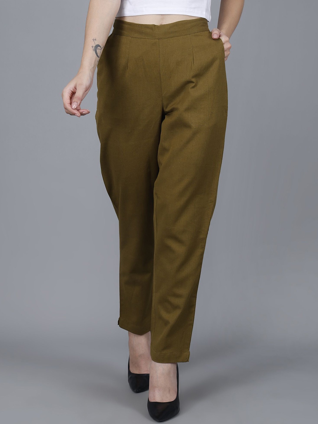 

JAIPUR ETHNIC Women Comfort Pleated Trousers, Green