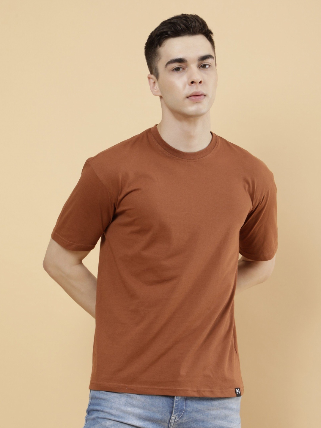

PockMAN Men Bio Finish Solid Round Neck Cotton T-Shirt, Brown