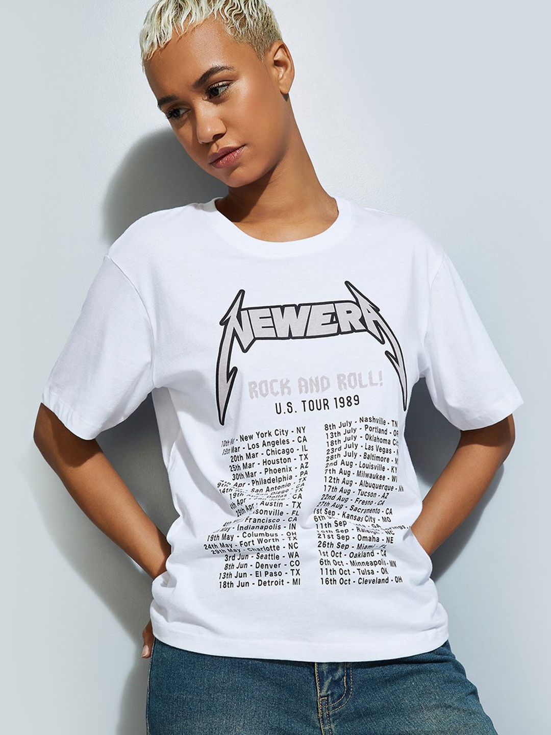 

max URB_N Women Rock and Roll Relaxed Fit T-shirt, White
