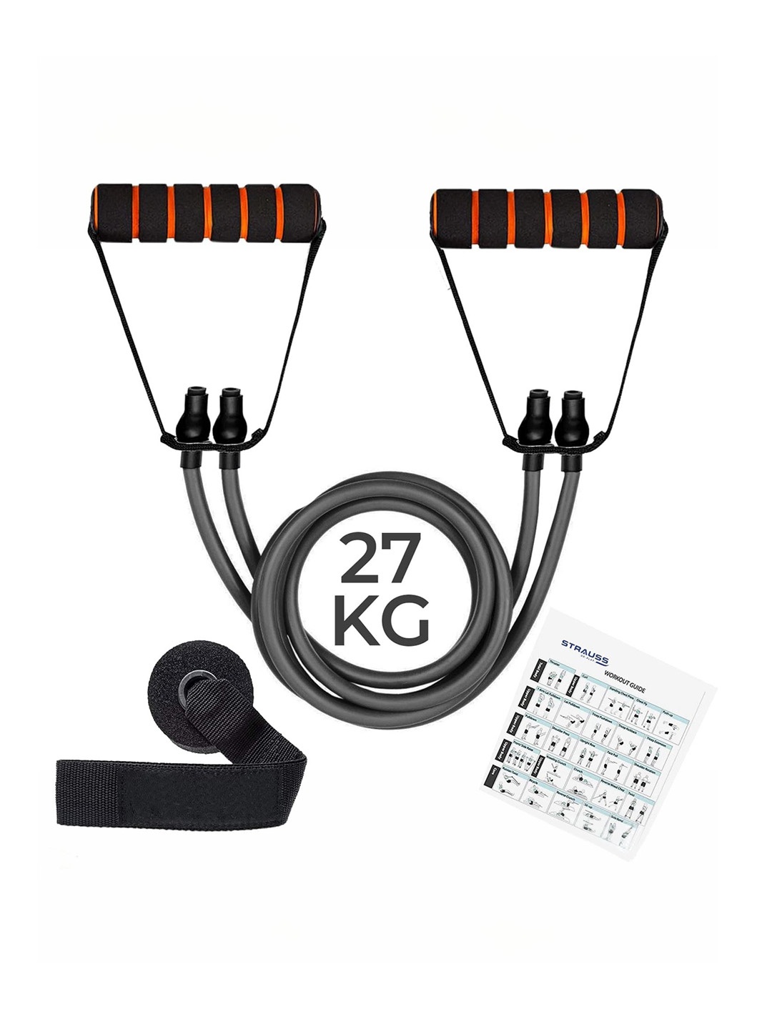 

STRAUSS Double Resistance Tube with Foam Handles, Door Knob & Carry Bag 27 Kg, Black