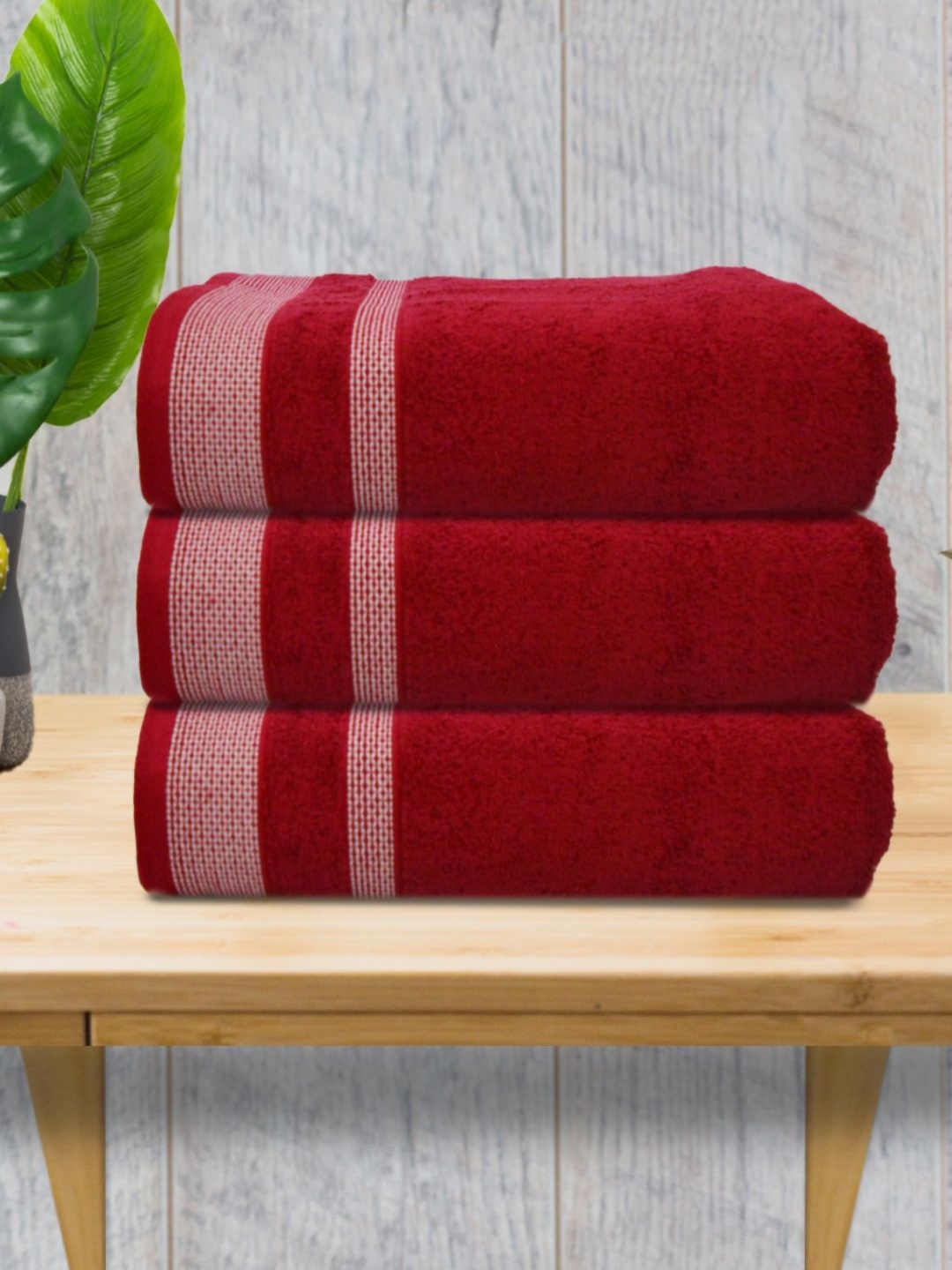 

Aura Maroon & White 3 Pieces Striped Cotton 400 GSM Bath Towels