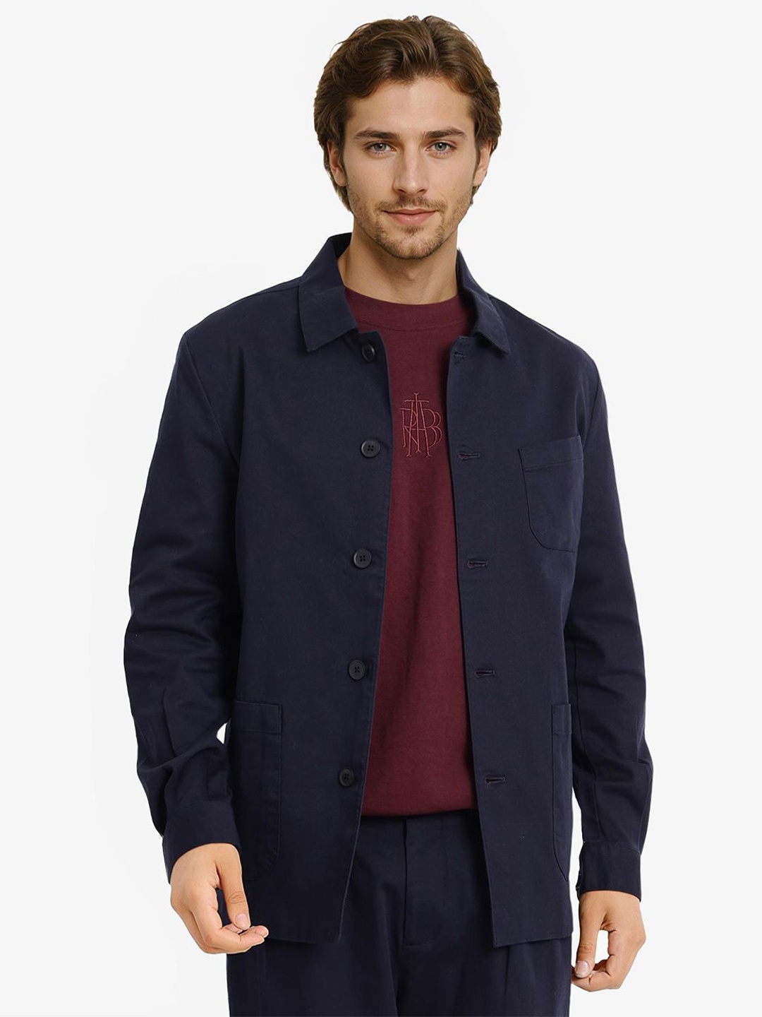 

RARE RABBIT Men Solid Open Front Jacket, Navy blue
