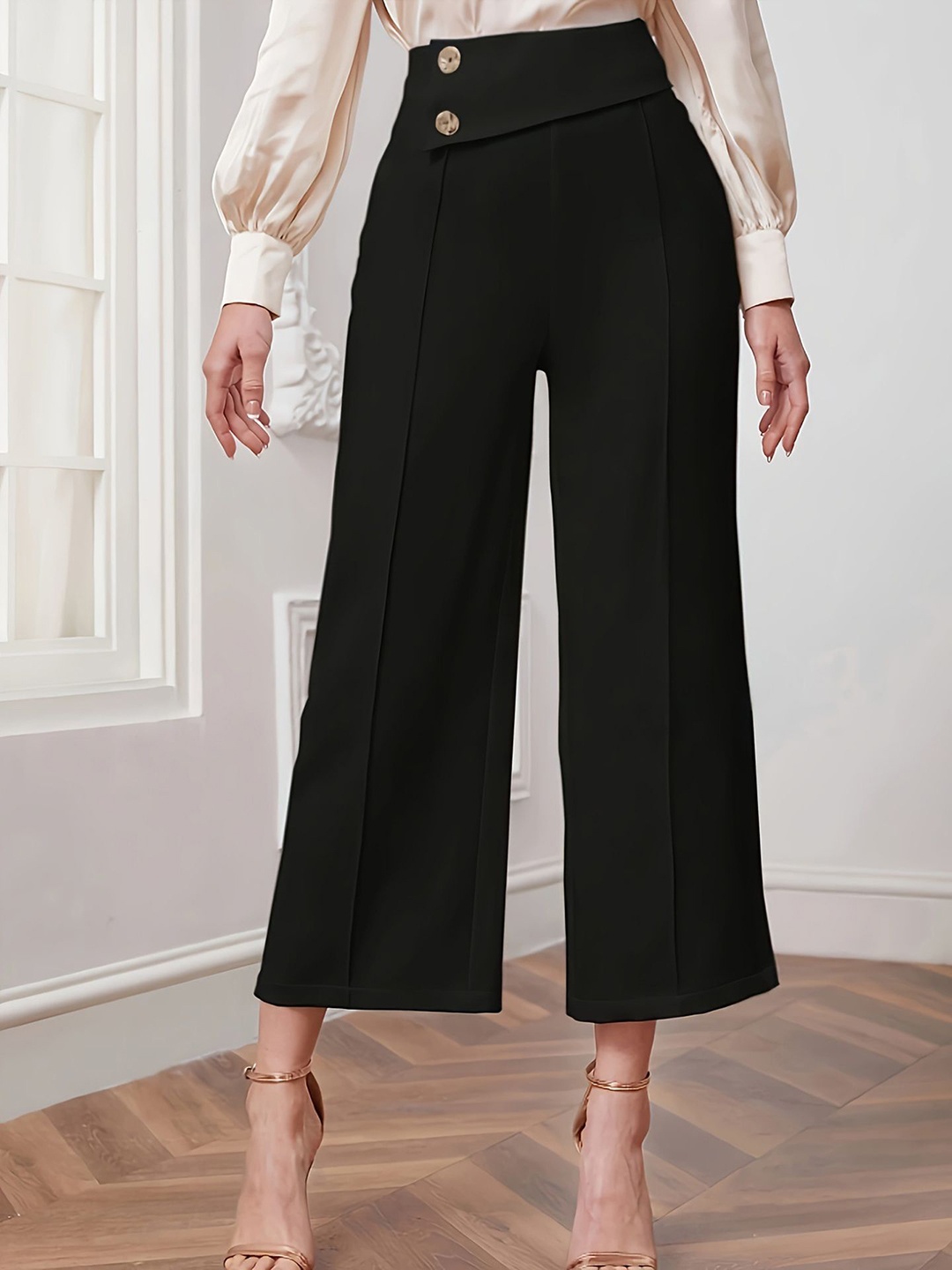 

StyleCast x Revolte Women Easy Wash Wide Leg Trousers, Black