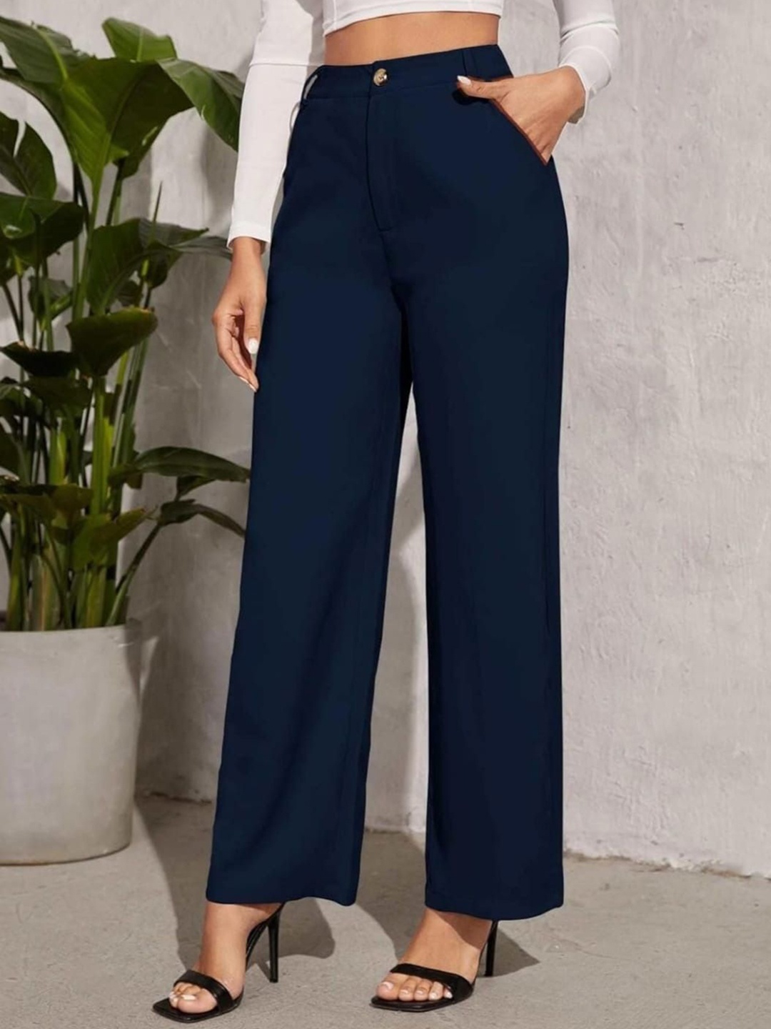 

Next One Women Smart High-Rise Easy Wash Trousers, Navy blue