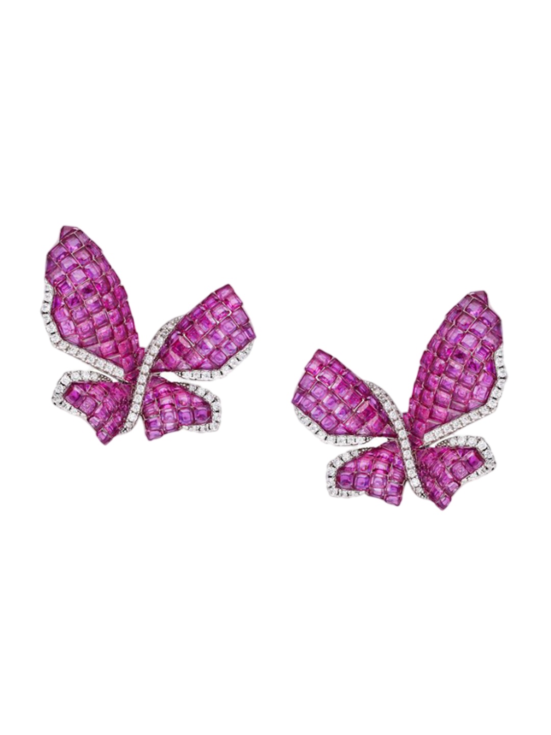 

MISS JO Mystical 92.5 Sterling Silver Rhodium-Plated Cubic Zirconia Butterfly Studs, Pink