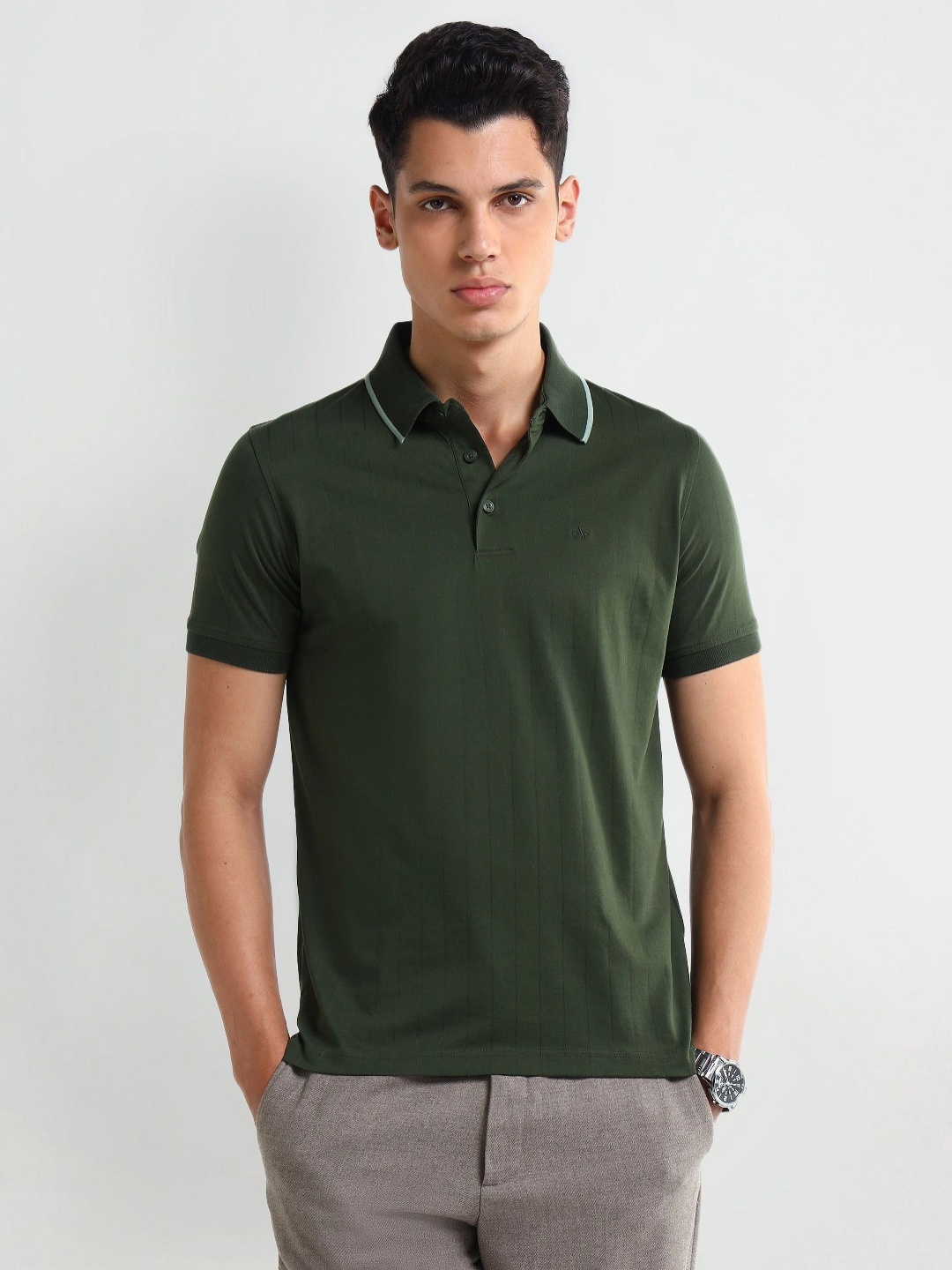 

Arrow Men Solid Polo Collar Cotton T-shirt, Olive