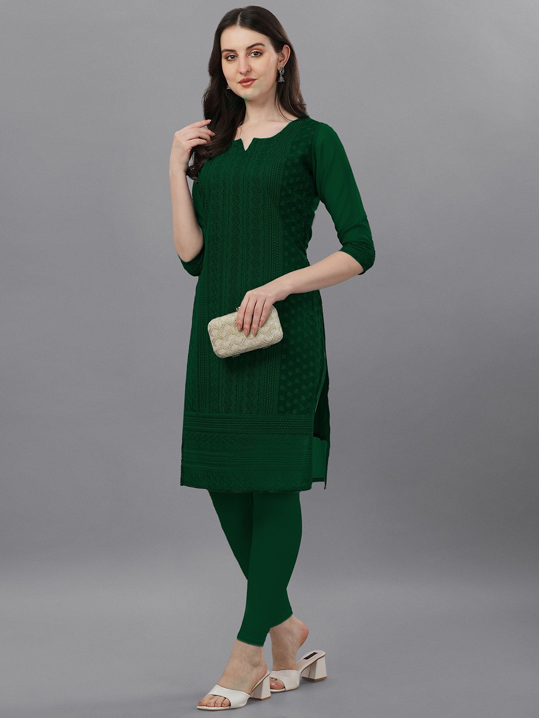 

KALINI Women Ethnic Motifs Embroidered Chikankari Kurta, Green