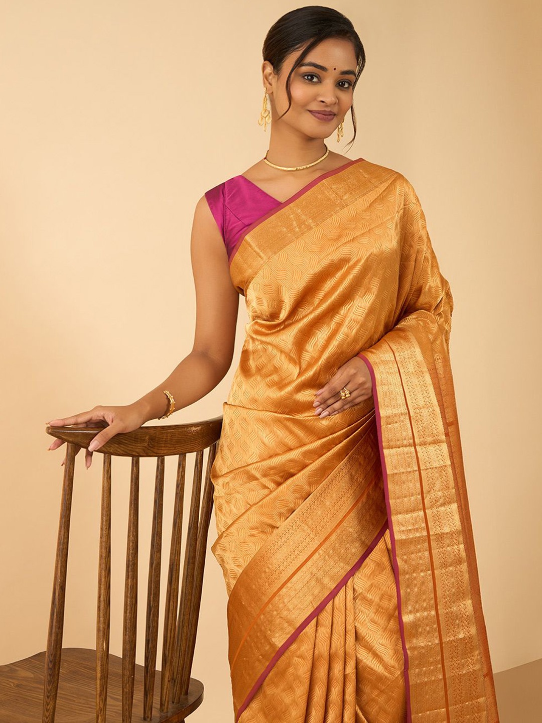 

Taneira Woven Design Zari Silk Blend Saree, Orange