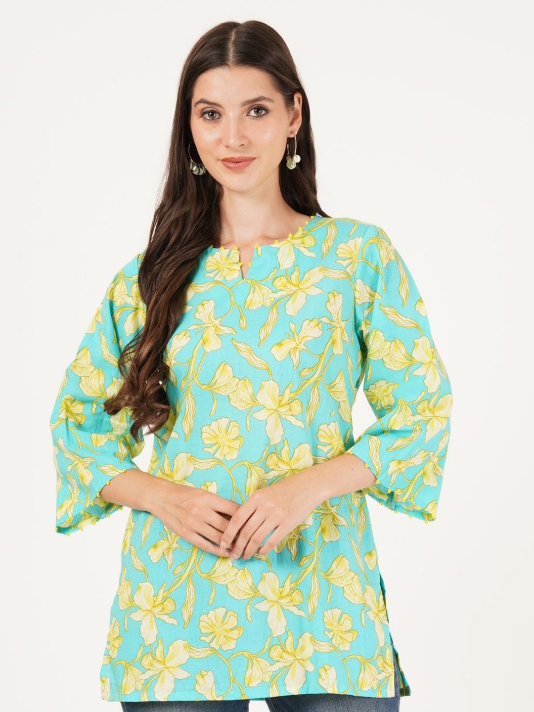 

KALINI Floral Printed Pure Cotton Kurti, Sea green