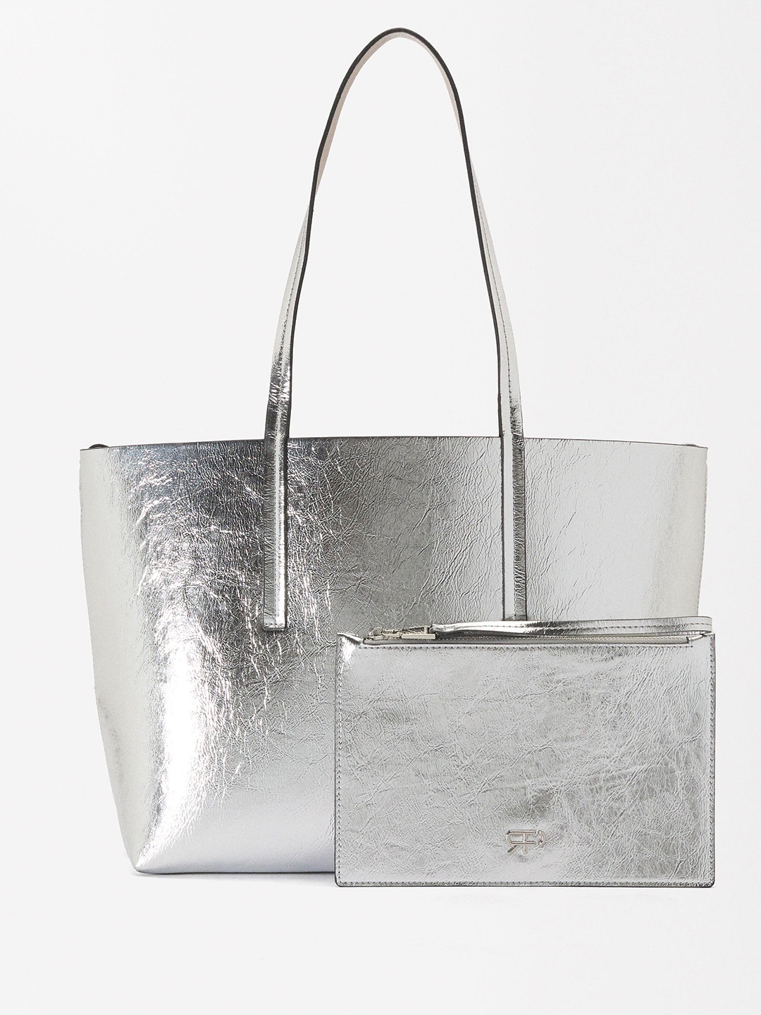 

PARFOIS Reversible Shopper Tote Bag with Pouch, Silver
