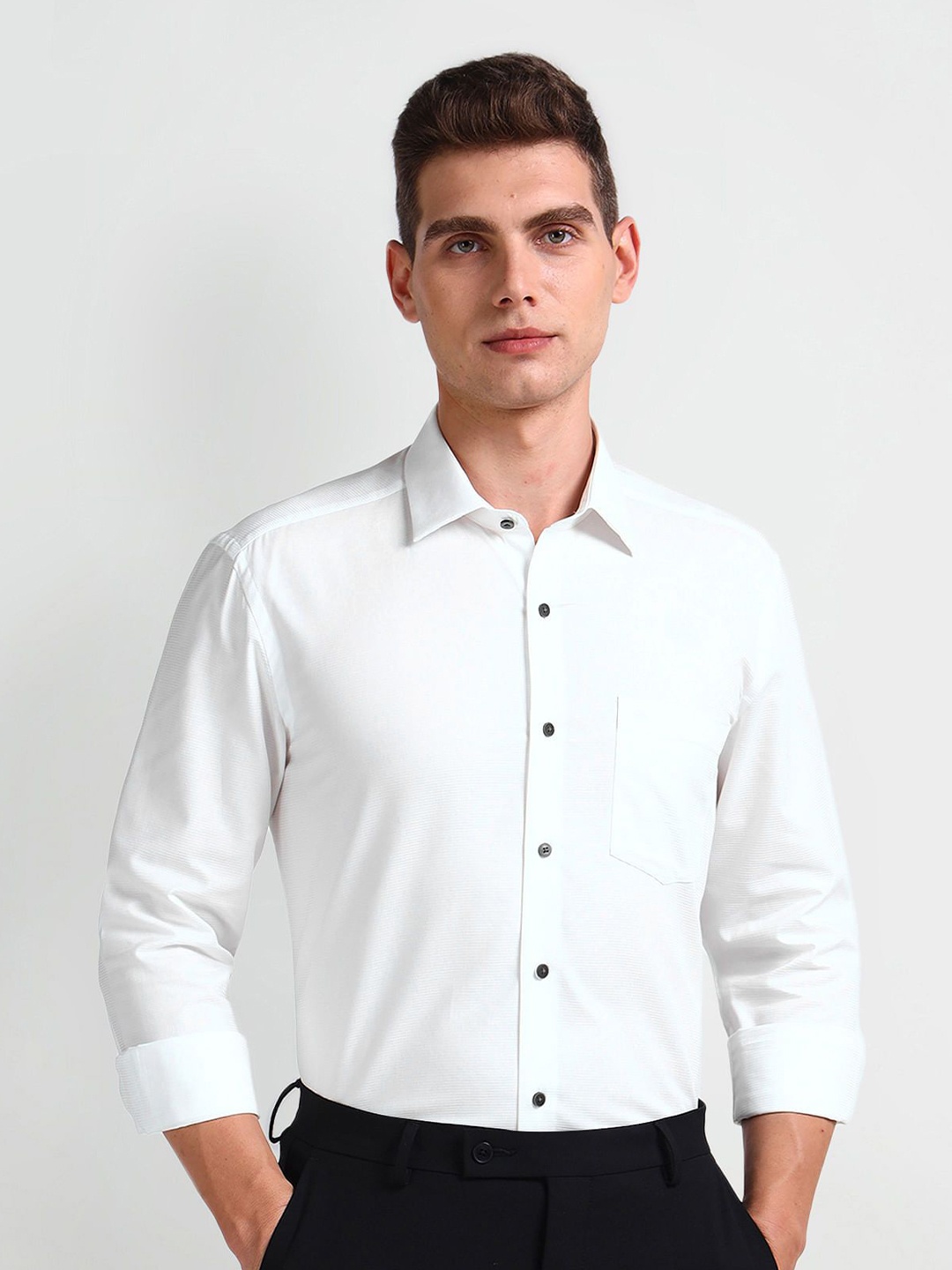 

Arrow Men Smart Spread Collar Solid Cotton Slim Fit Formal Shirt, White