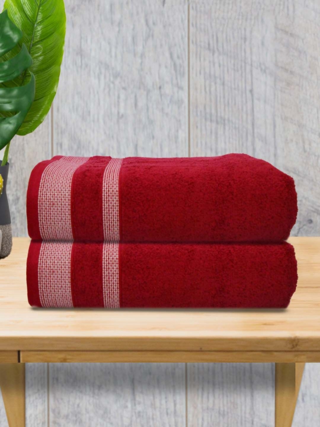 

Aura Maroon 2 Pieces Striped Cotton 400 GSM Bath Towels