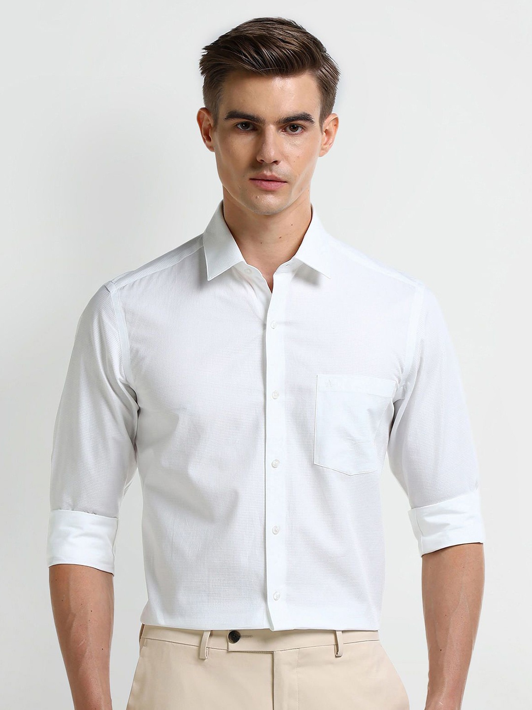 

Arrow Men Modern Spread Collar Solid Cotton Slim Fit Formal Shirt, White