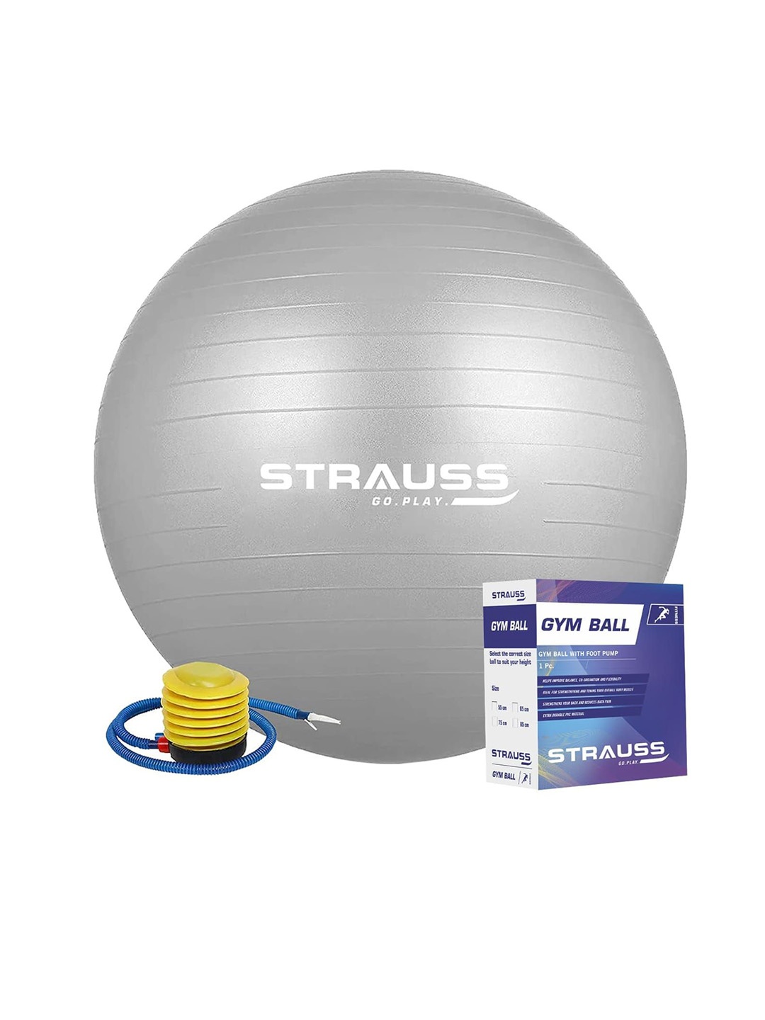 

STRAUSS Anti-Burst Rubber Gym Ball with Free Foot Pump, Grey