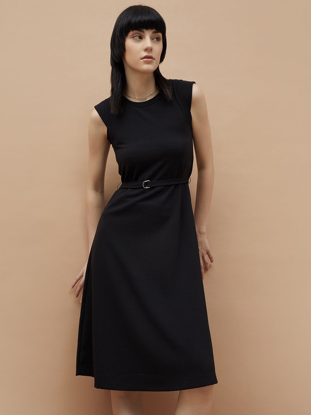 

CODE by Lifestyle Cap Sleeve Belted A-Line Dress, Black